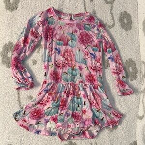 Floral Pink and Blue Kids Casual Dress